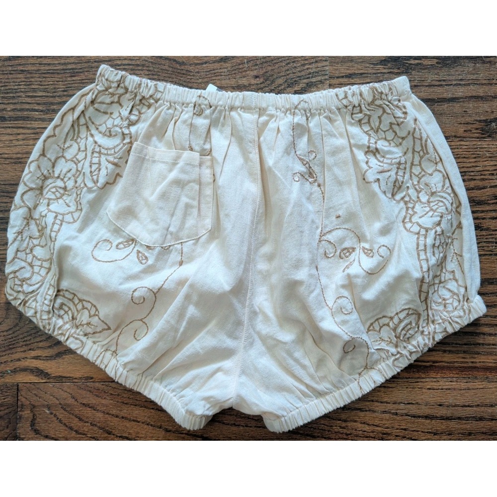 NWT Anthropologie Sz M Embroidered Beige Bloomer Shorts Pull On Elastic Boho - Picture 4 of 8